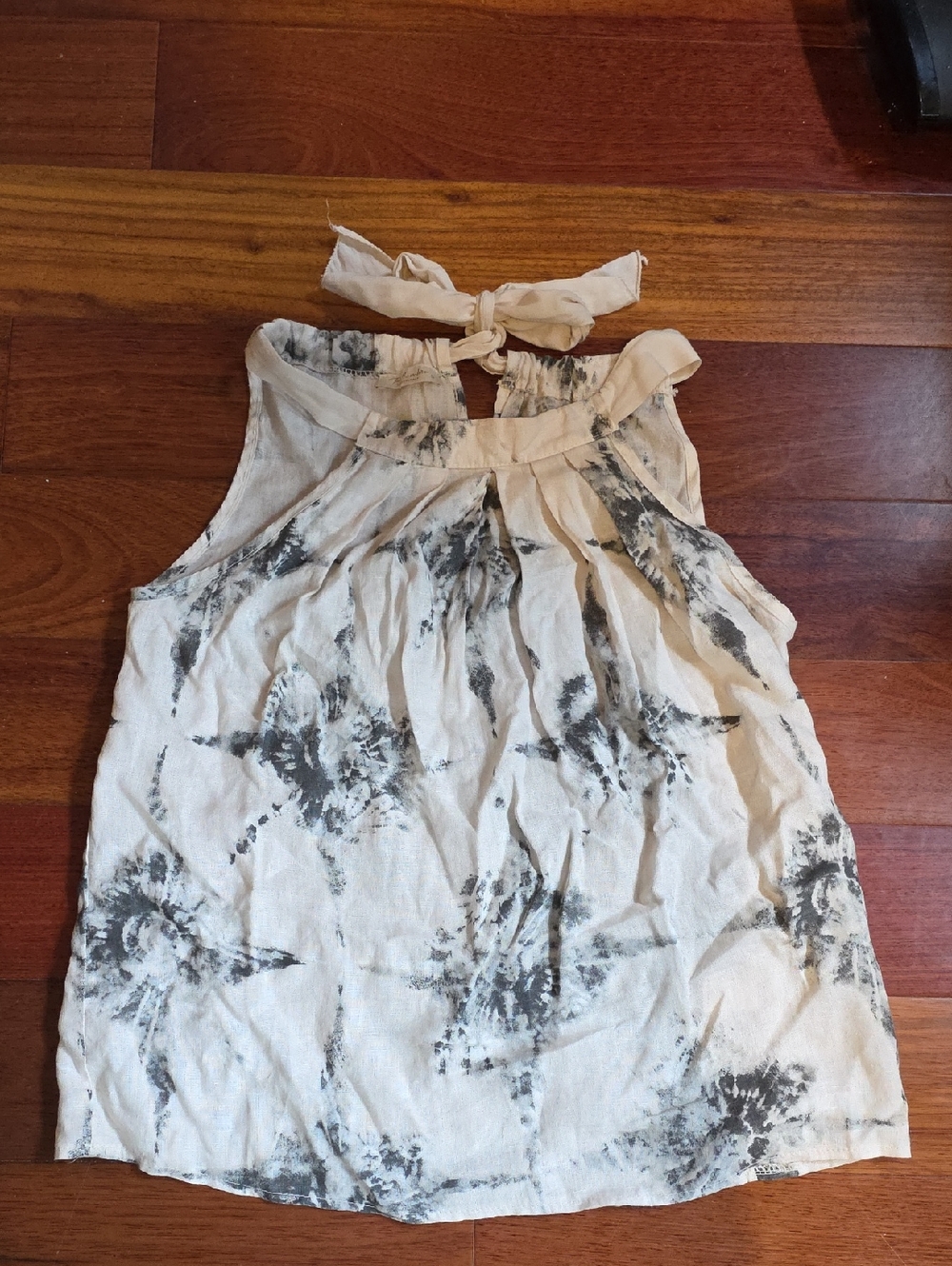 Bellambra Cream & Grey Abstract Tie-Neck Floral Top